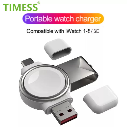 2-in-1 Magnetic Wireless Charger for Apple Watch - Ultra Fast Charging Station for iWatch Series 9-4, USB-A/C Portable Charger