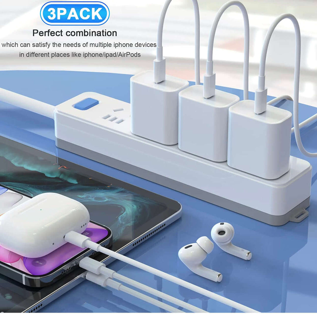 3-Pack iPhone 14 13 12 11 Fast Charger,【Apple MFi Certified】 20W PD USB C
