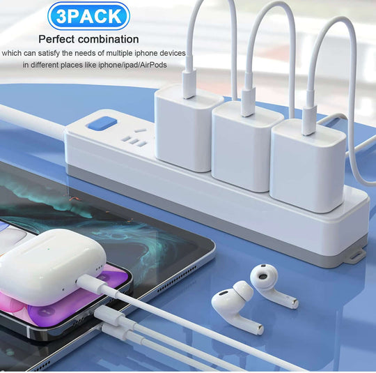 3-Pack iPhone 14 13 12 11 Fast Charger,【Apple MFi Certified】 20W PD USB C