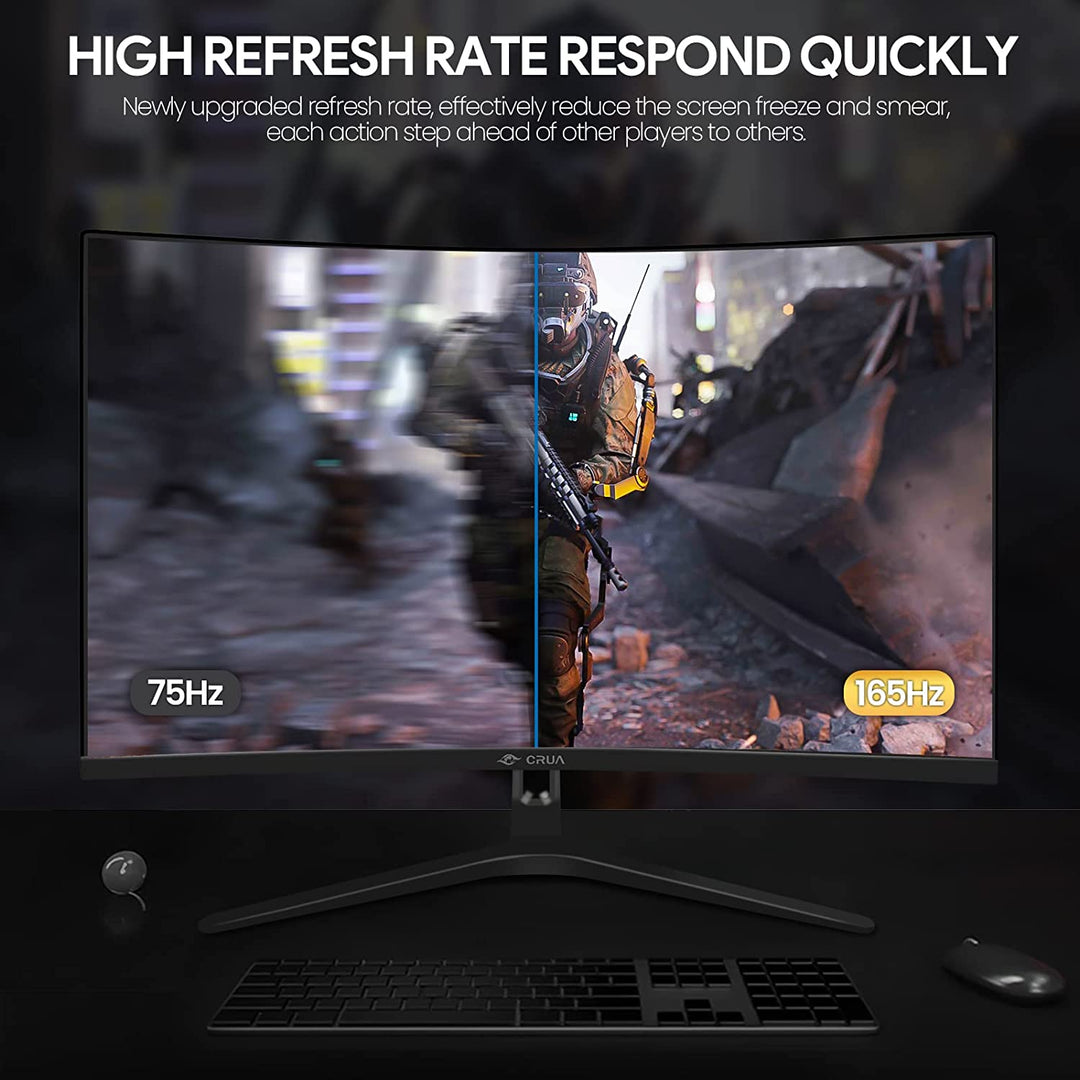 27" 144Hz/165Hz Curved Gaming Monitor, Full HD 1080P 1800R Frameless Computer Monitor, 1Ms GTG with Freesync, Low Motion Blur, Eye Care, VESA, Displayport, HDMI, Black