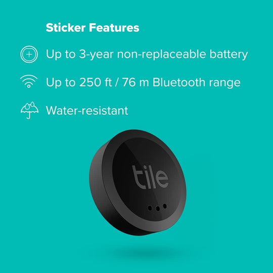 Sticker 1-Pack. Small Bluetooth Tracker, Remote Finder and Item Locator, Pets and More; up to 250 Ft. Range. Water-Resistant. Phone Finder. Ios and Android Compatible, Black