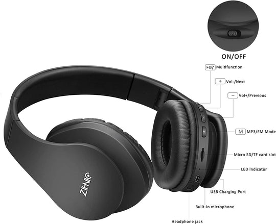 Bluetooth Headphones Over-Ear, Foldable Wireless and Wired Stereo Headset Micro SD/TF, FM for Cell Phone,Pc,Soft Earmuffs &Light Weight for Prolonged Wearing (Black)