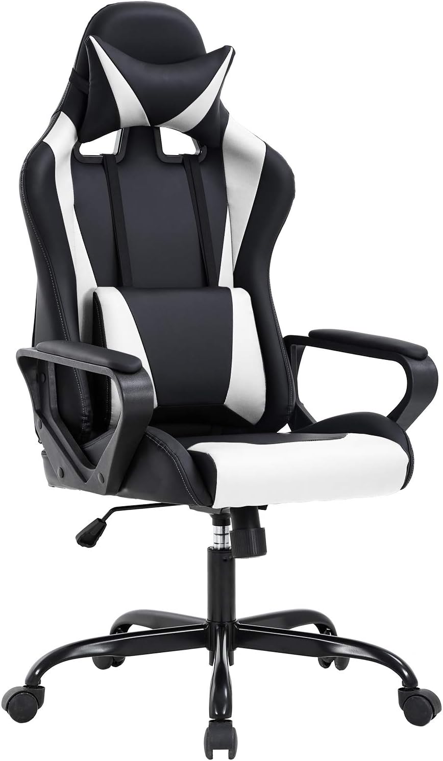 High-Back Gaming Chair PC Office Chair Computer Racing Chair PU Desk Task Chair Ergonomic Executive Swivel Rolling Chair with Lumbar Support for Back Pain Women, Men (White)