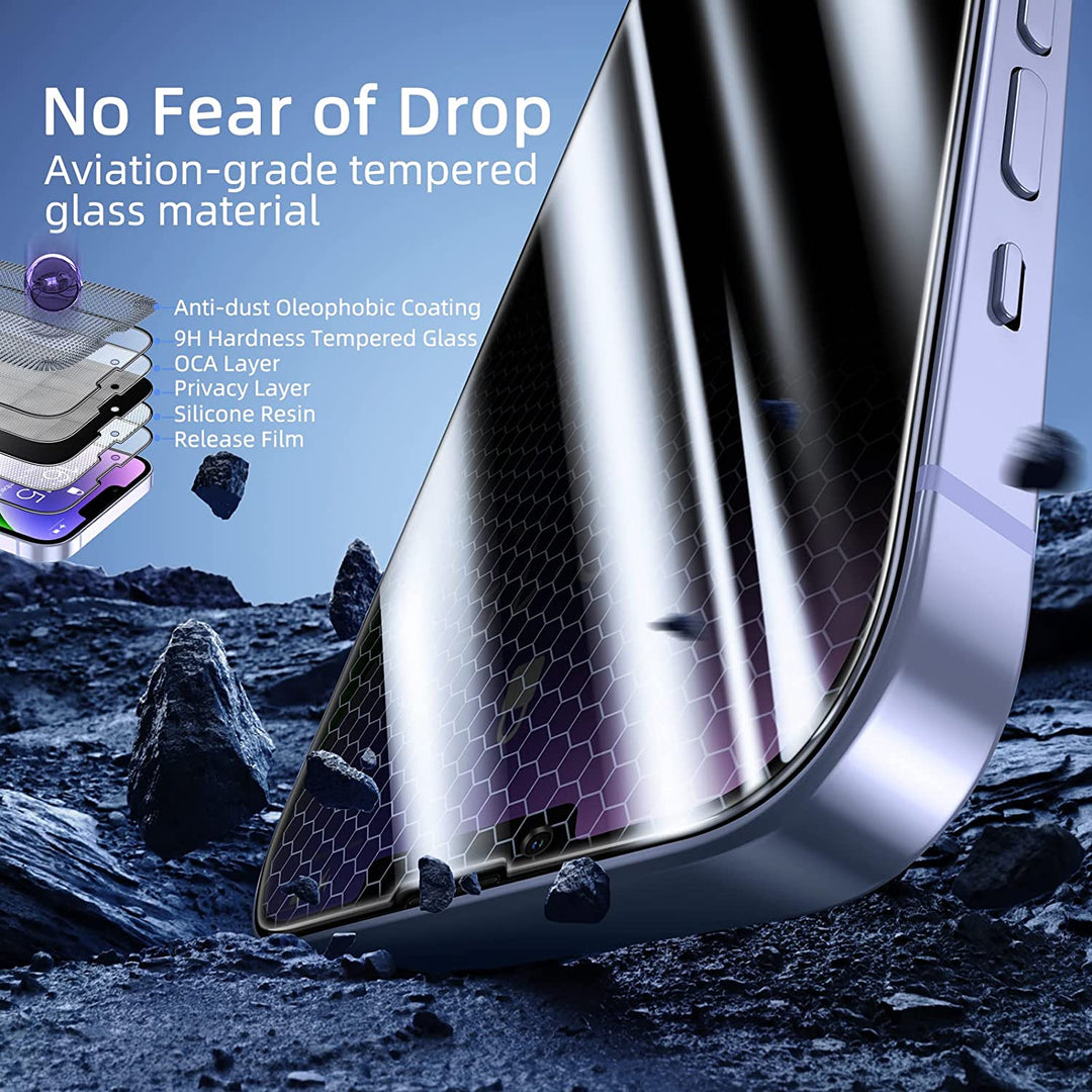 Privacy Screen Protector for Iphone 13/13 Pro/14 [2-Pack][6.1 Inch] Display Tempered Glass Film with Easy Installation Frame, Ultra HD, 9H Hardness, Scratch Resistant, Case Friendly, Full Coverage