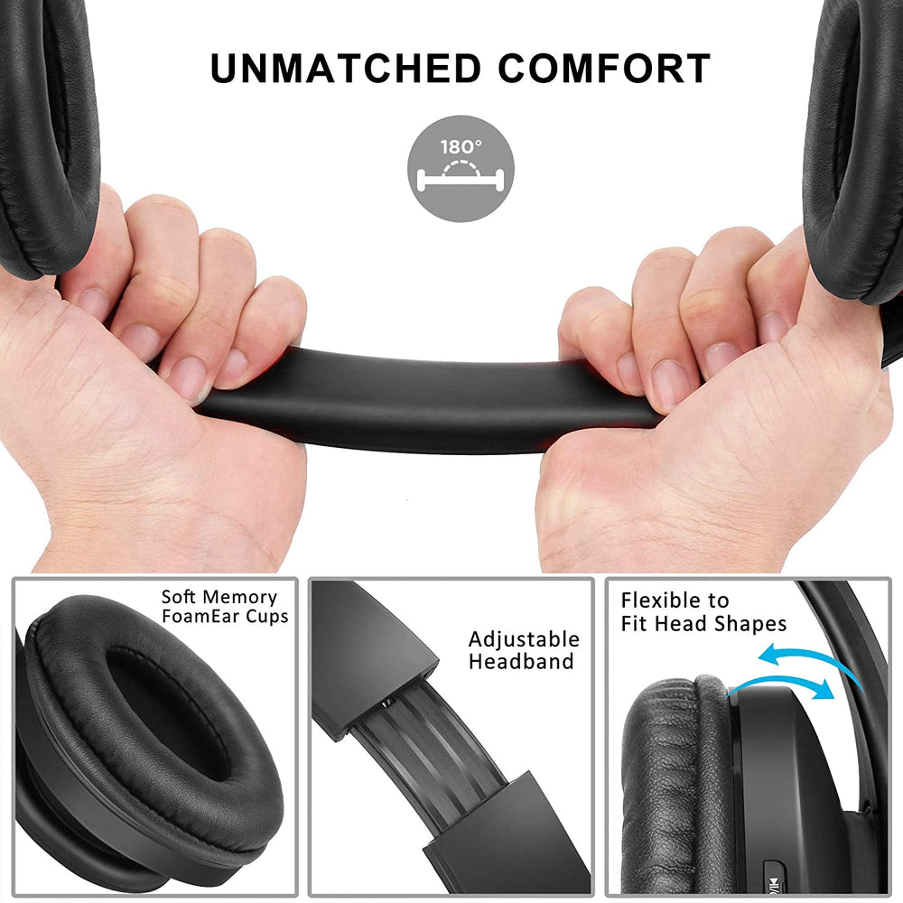 Bluetooth Headphones Over-Ear, Foldable Wireless and Wired Stereo Headset Micro SD/TF, FM for Cell Phone,Pc,Soft Earmuffs &Light Weight for Prolonged Wearing (Black)
