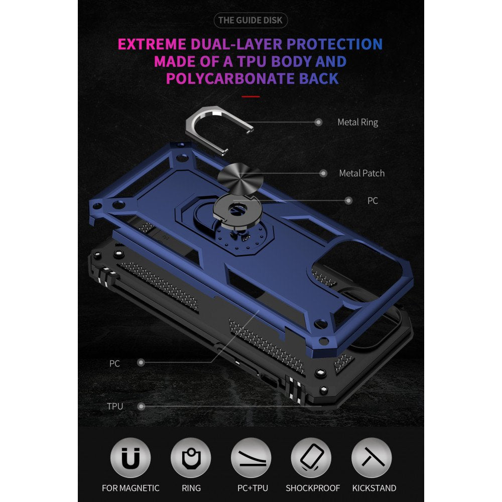 Tech Armor Ring Stand Grip Case with Metal Plate for Apple iPhone 13 Pro Max