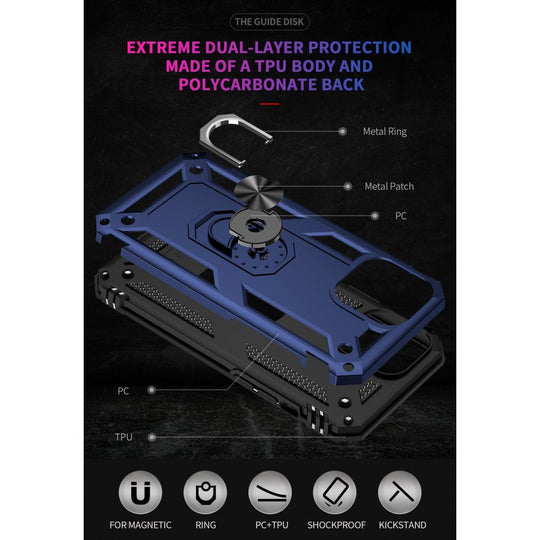Tech Armor Ring Stand Grip Case with Metal Plate for Apple iPhone 13 Pro Max