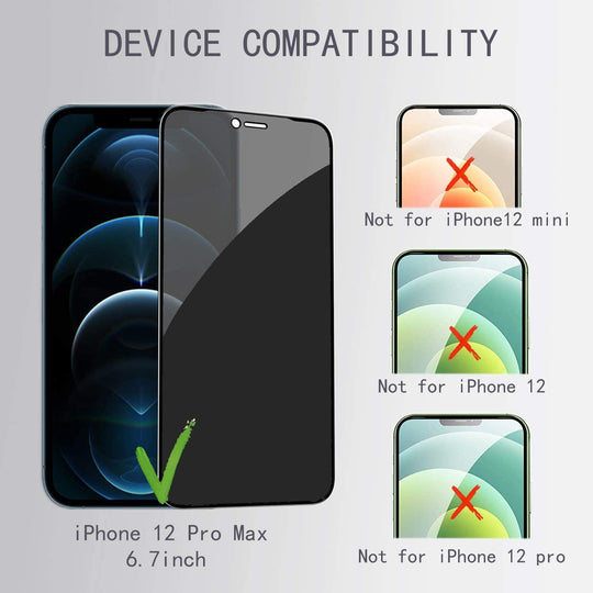 [2+2 Pack] Iphone 12 Pro Max Privacy Screen Protector with Camera Lens Protector Full Coverage Anti-Spy Tempered Glass Film 9H Hardness Upgrade Edge Protection Easy Installation Bubble Free