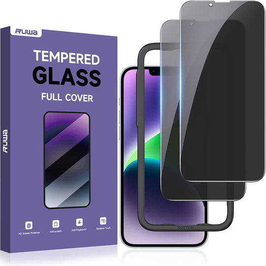 Privacy Screen Protector for Iphone 13/13 Pro/14 [2-Pack][6.1 Inch] Display Tempered Glass Film with Easy Installation Frame, Ultra HD, 9H Hardness, Scratch Resistant, Case Friendly, Full Coverage